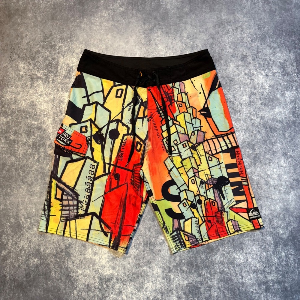 Vintage Quiksilver Pro New York Board Shorts Mens 31 Graffiti Art Swim Trunks
